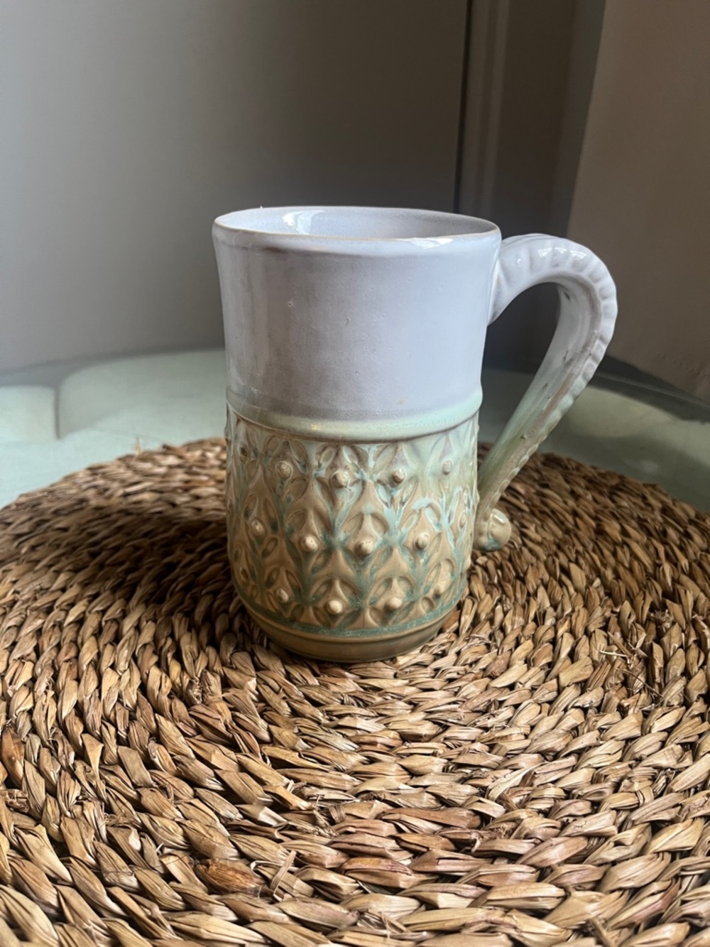 Boston Warehouse Trading Corp Sculptured Art Deco Tall Heavy Duty Stoneware Mug